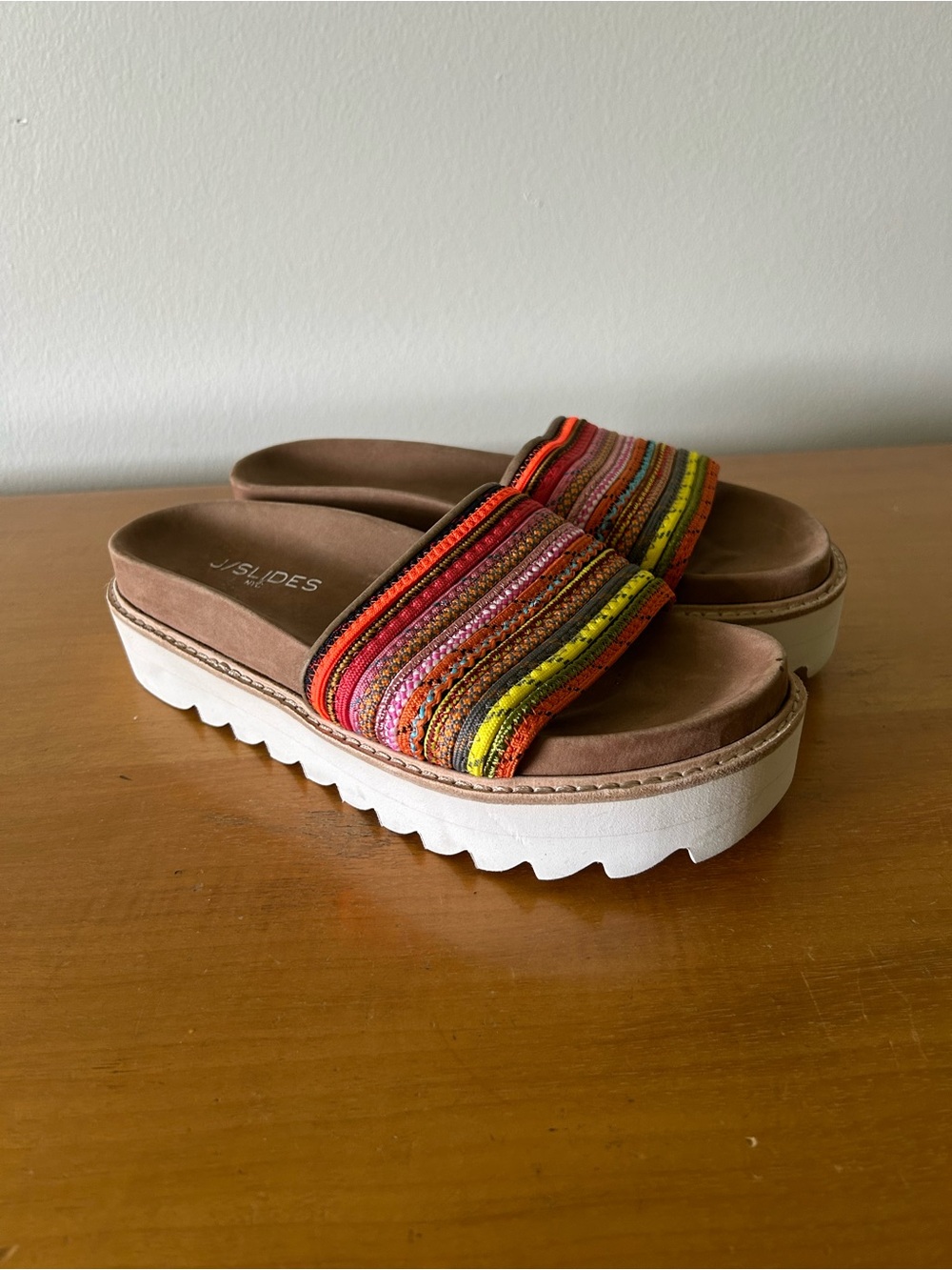 J/Slides Lizzy Multicolored Wide Strap Platform Chunky Sandal Woven Boho Sz 7.5